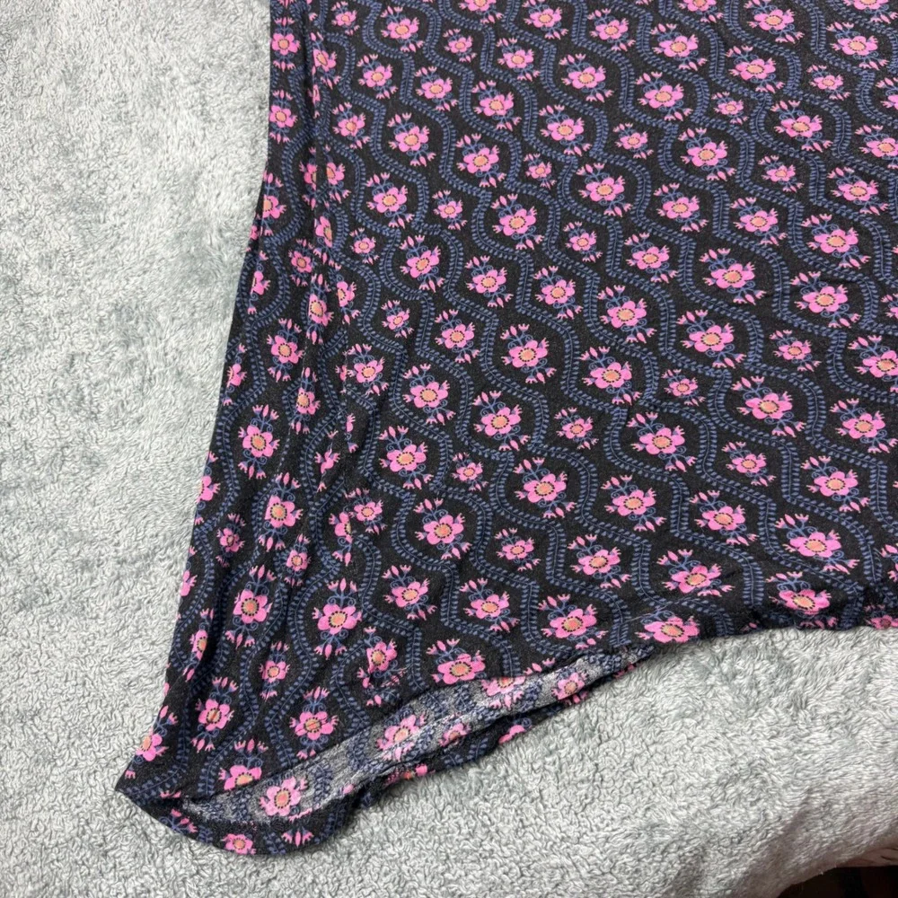 Natural Life Floral Maxi Skirt Black Pink Boho Fold Over Waist Stretch Medium
